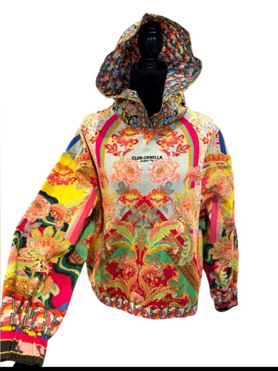 Camilla Tops - Camilla Ciao Bella Baroque Floral Hoodie Green Pink Sweatshirt Top Size Large